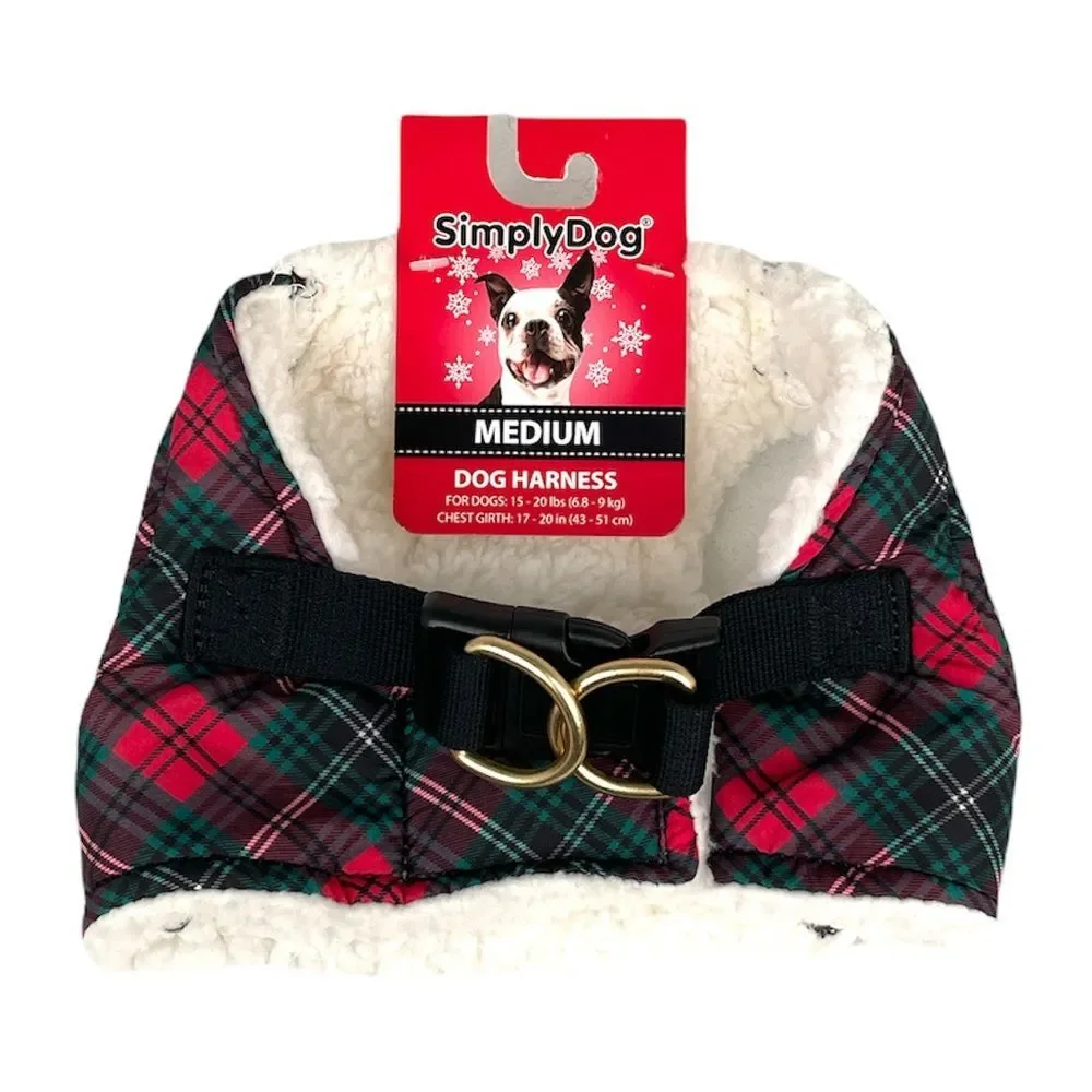 SimplyDog Plaid Dog Harness, Red, Green, Cream, Medium